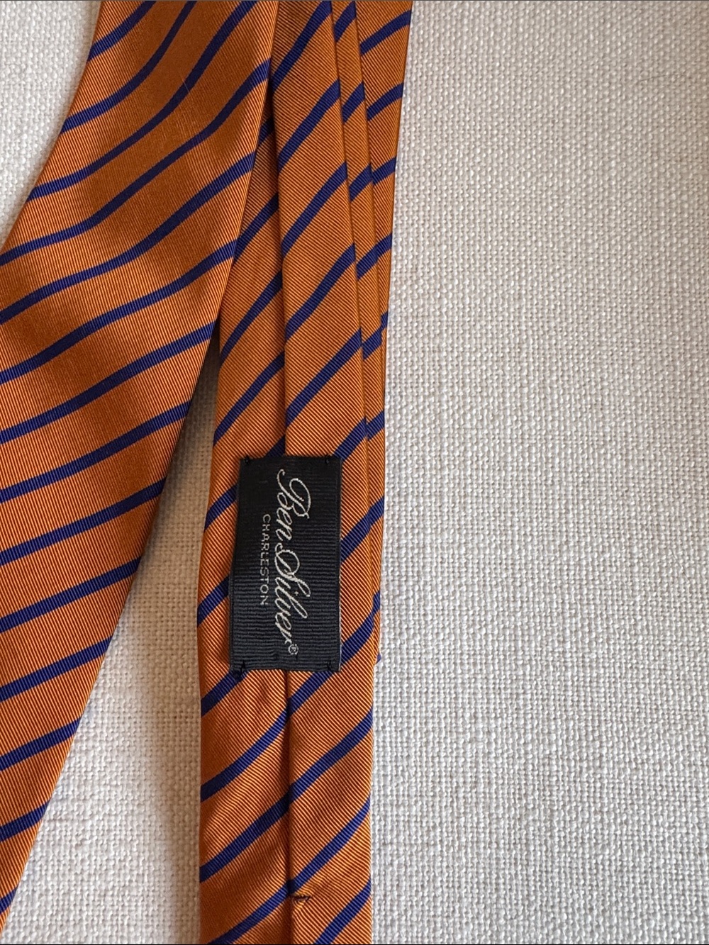 Ben Silver Classic Orange Stripe Men's Tie - Picture 2 of 2